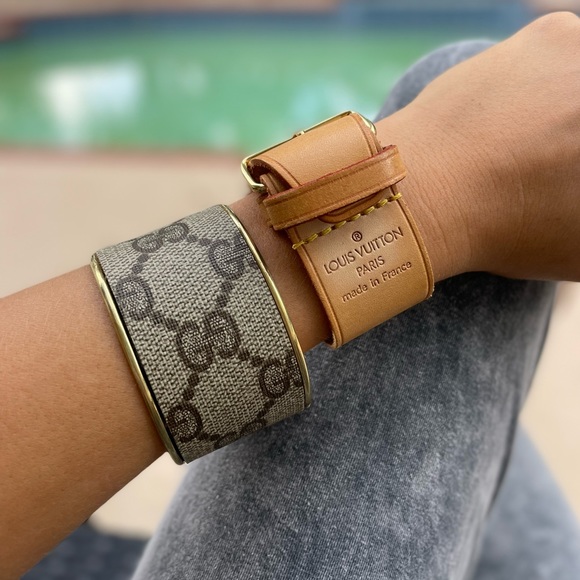 Gucci Monogram Wide Cuff Bangle in Gold - Picture 11 of 11